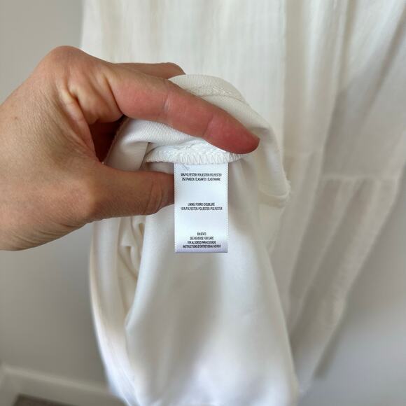 Taylor Smocked Tiered V-Neck A-Line Maxi Dress White L - Picture 8 of 9